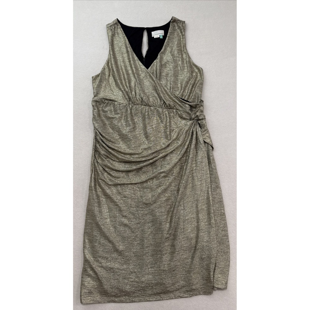 Anthropologie Kari Dress 2X Metallic Gold Formal Holidays Comfort Ruched Stretch